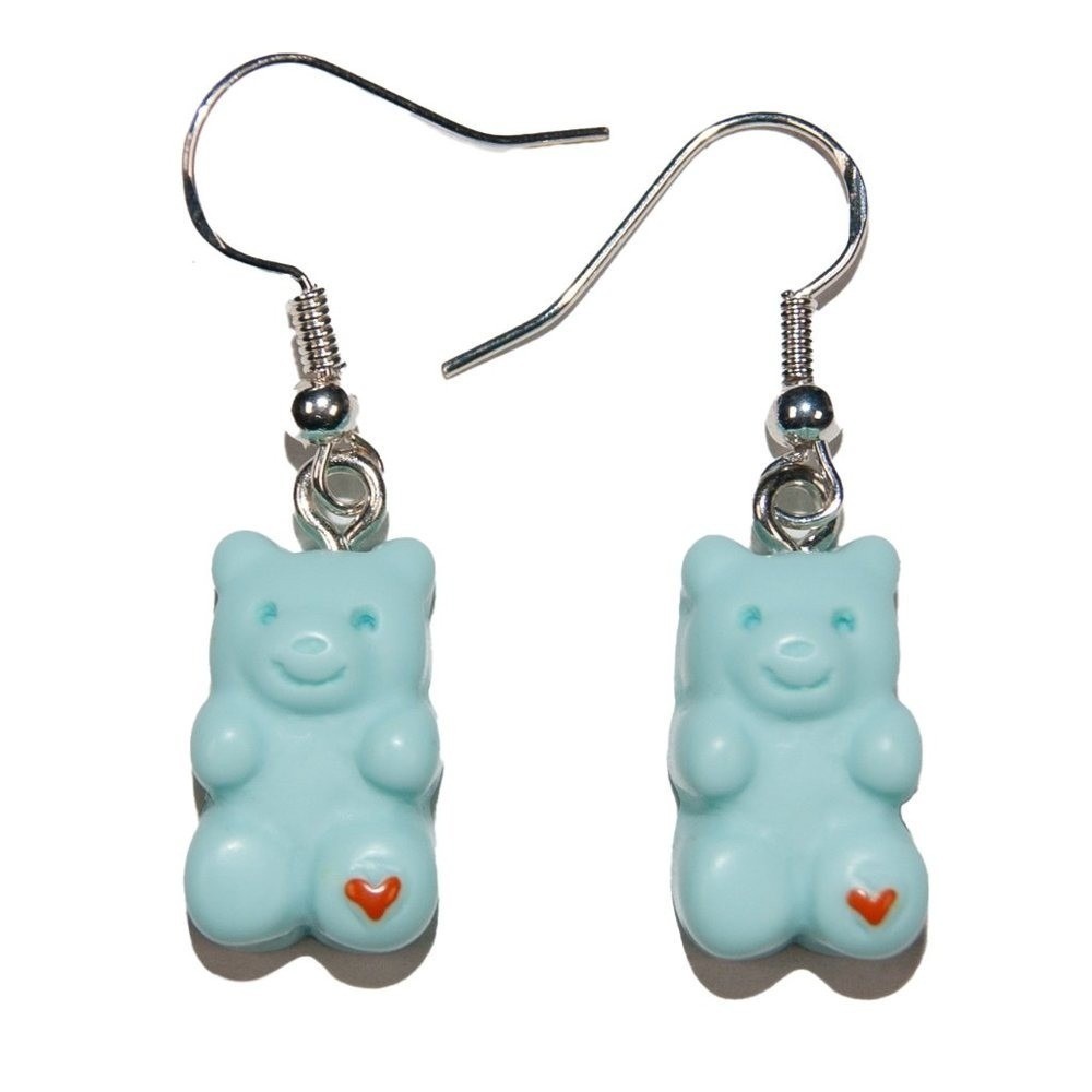 Handmade Bear‎ Earrings Pastel Blue Lightweight Resin Hypoallergenic 925